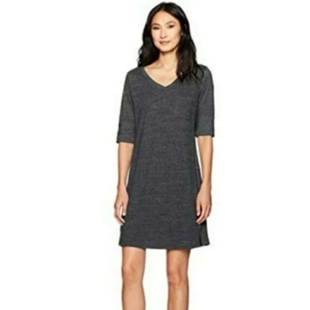 Prana Matilda Shift Dress Women XS Charcoal Gray Excellent V-Neck Organic Cotton